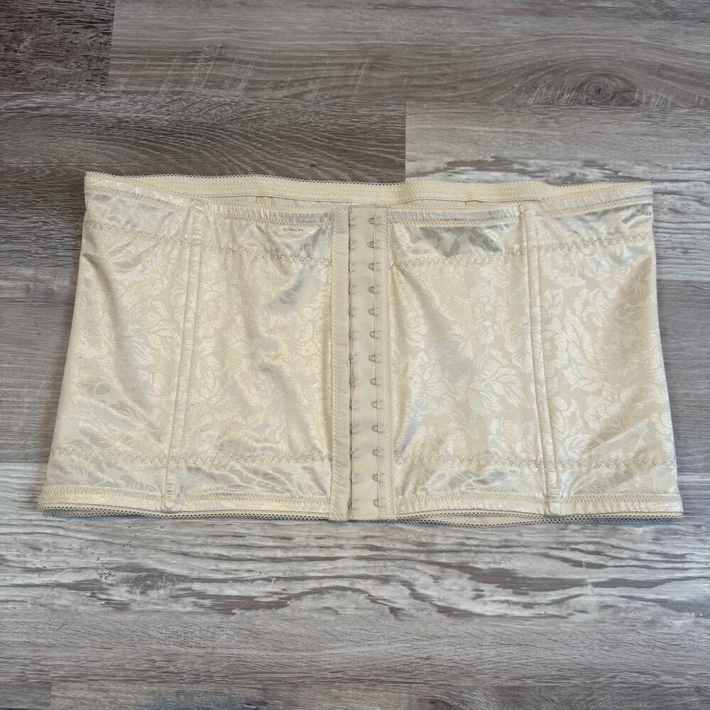 Vintage 90s Cream Satin Corset Bustier Floral Jacquard Bridal Coquette Plus 5X